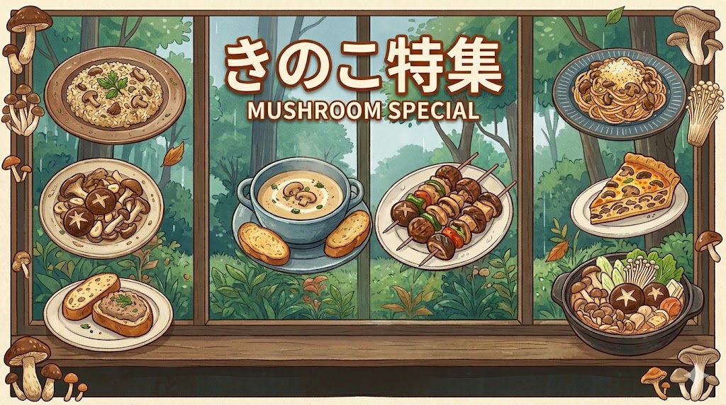 机の上にホットケーキとコーヒーがあるイラスト。上にフキダシでちょっと一息の文字がある。
